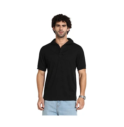 Campus Sutra Men's Onyx Black Tactitle Spread-Polo T-Shirt