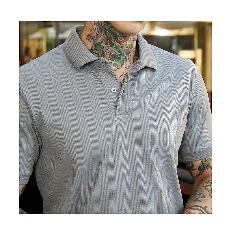 Campus Sutra Men's Coin Grey Ribbed -Tactile Polo T-Shirt