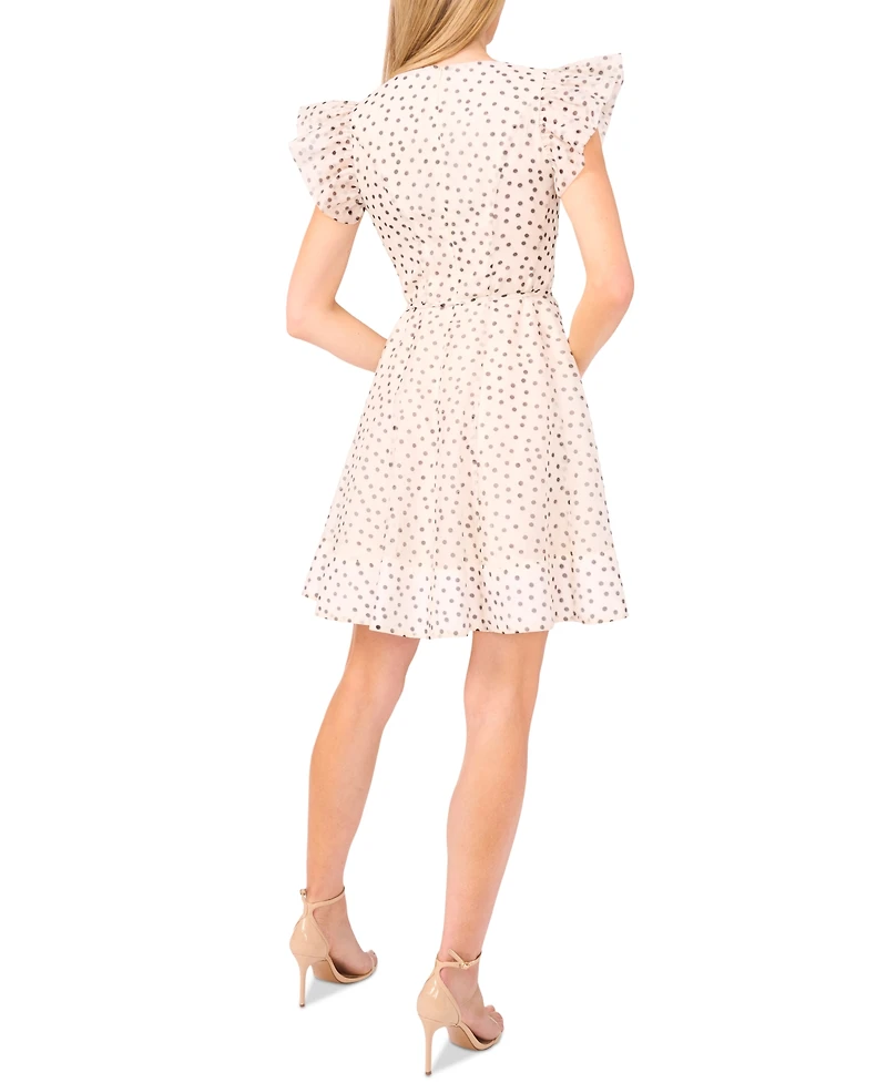 CeCe Women's Polka Dot Tie Waist Flutter-Sleeve Mini Dress