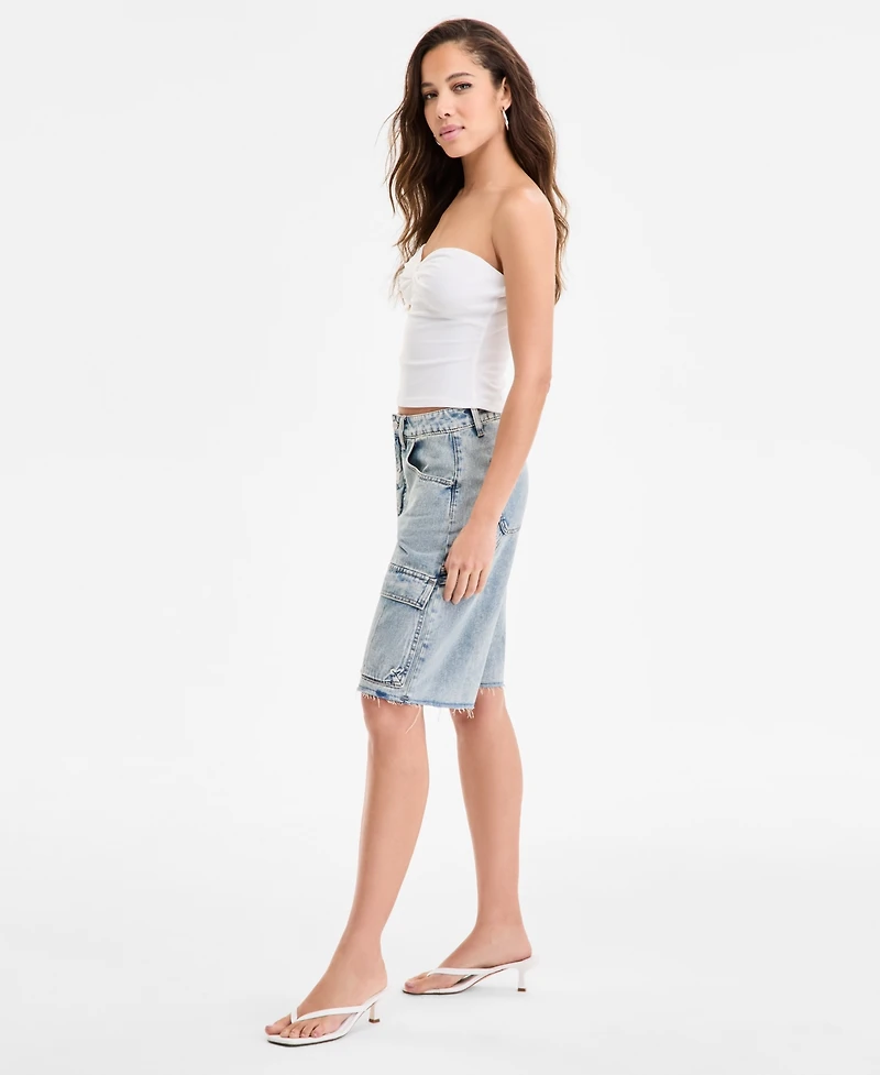 Bar Iii Women's Denim Cargo Shorts, Exclusively at Macy's