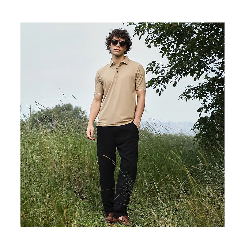 Campus Sutra Men's Buff Beige Solid Knit Polo T-Shirt