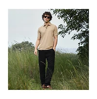 Campus Sutra Men's Buff Beige Solid Knit Polo T-Shirt