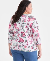Style & Co Plus Printed 3/4-Sleeve Top, Exclusively at Macy's
