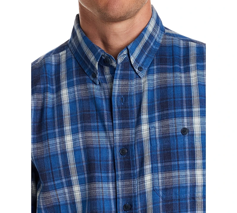 Weatherproof Vintage Men's Long Sleeve Button-Down Burnout Plaid Flannel Shirt