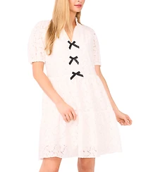 CeCe Women's Bow-Trim Short-Sleeve Baby Doll Dress