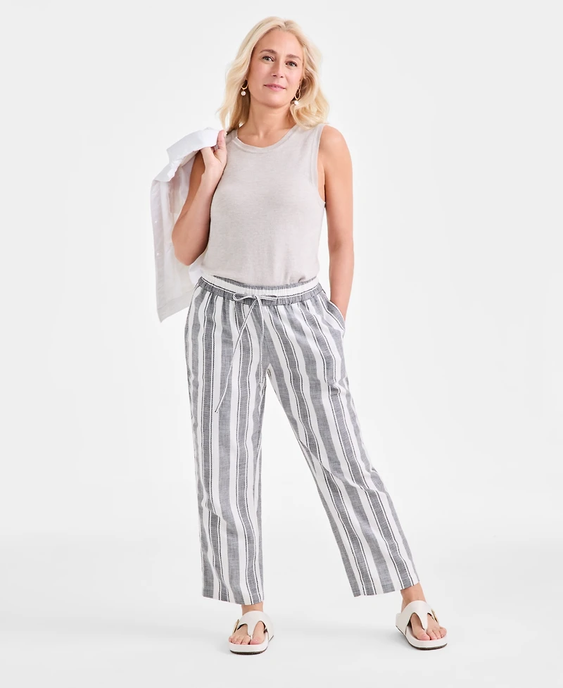 Style & Co Petite Phoebe Cotton Striped Pants, Exclusively at Macy's