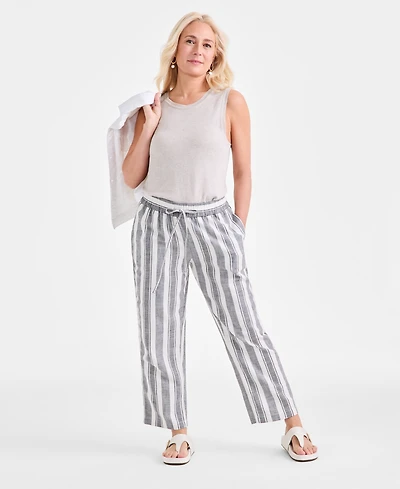 Style & Co Petite Phoebe Cotton Striped Pants, Exclusively at Macy's