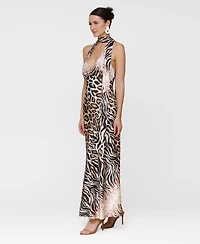 Avec Les Filles Women's Printed Halter Scarf-Tie Maxi Dress