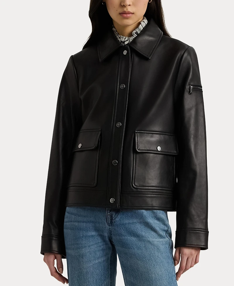 Lauren Ralph Women's Buttoned Leather Jacket