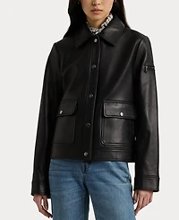 Lauren Ralph Women's Buttoned Leather Jacket