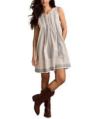 Lucky Brand Women's Printed Cotton Pintuck Mini Dress