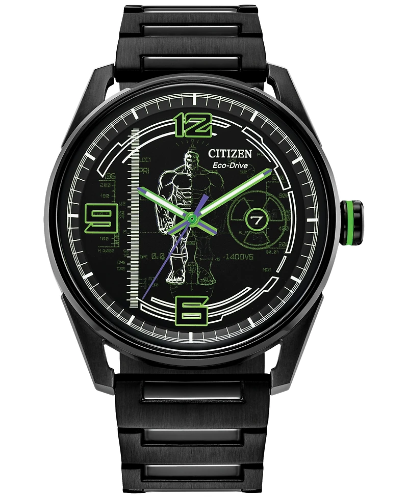 Citizen Eco-Drive Men's Marvel Hulk Green Goliath Black-Tone Stainless Steel Bracelet Watch 42mm