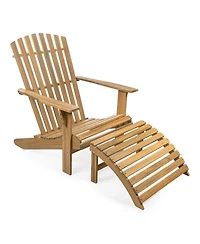 Saranac 2-Piece Traditional Rustic Acacia Wood Adirondack Chair with Detachable Ottoman, Cashmere Blue