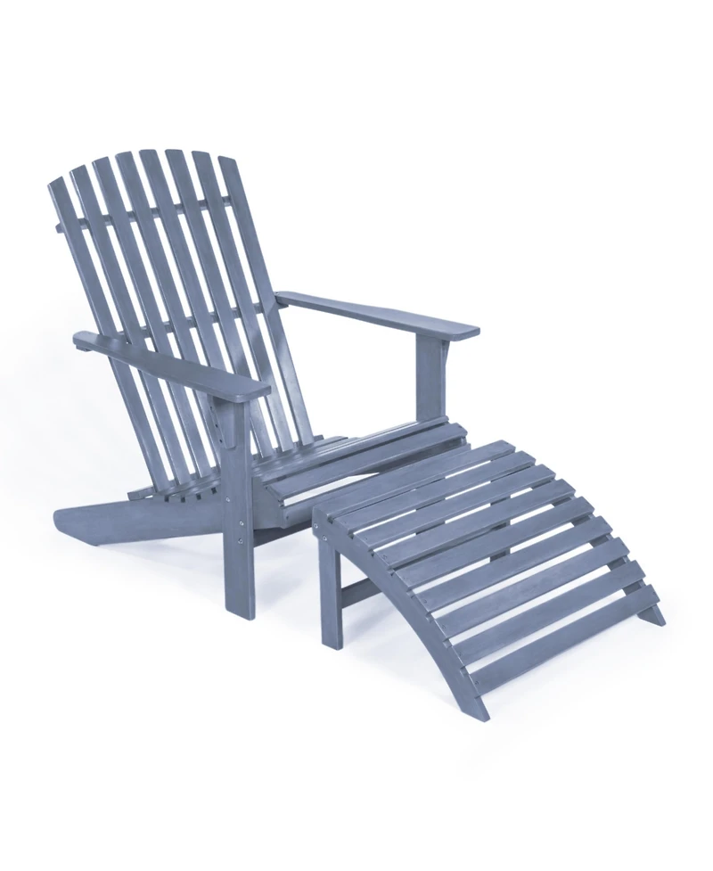 Saranac 2-Piece Traditional Rustic Acacia Wood Adirondack Chair with Detachable Ottoman, Cashmere Blue