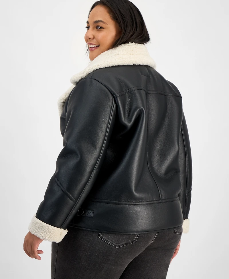 Steve Madden Plus Asymmetric Faux-Shearling Coat