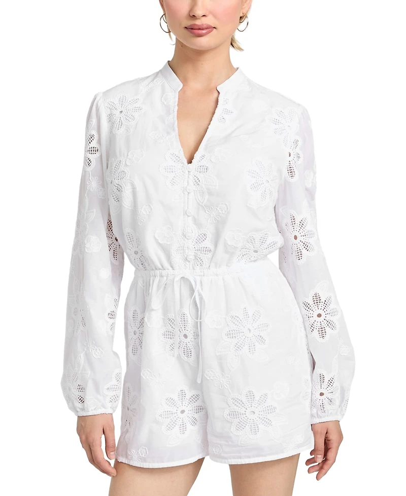 Guess Women's Hazel Embroidered Long-Sleeve Romper