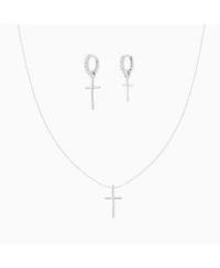 Sterling Silver 18k Gold Plated Ariel Cross Necklace Mismatching Cross Earrings Set