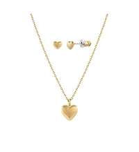 Puffed Heart Necklace & Stud Earrings Set