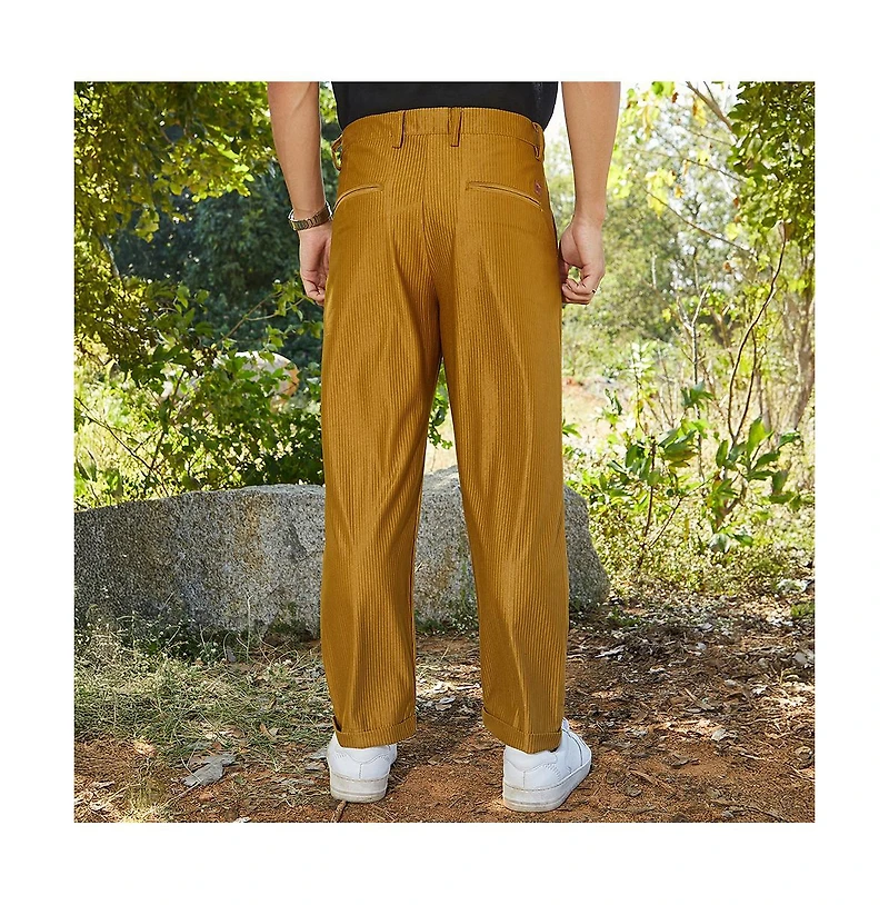 Campus Sutra Men's Mustard Yellow Corduroy Tailored Trousers