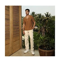 Campus Sutra Men's Coffee Brown Crease-Tactile Cuban Polo T-Shirt