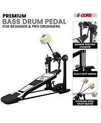 5 Core Bass Drum Pedal Mount Adjustable Felt Beater Head Single Chain Heavyduty Kick Drum Foot Pedal
