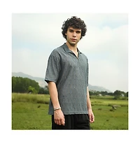 Campus Sutra Men's Moon Grey Honeycomb-Knit Polo T-Shirt