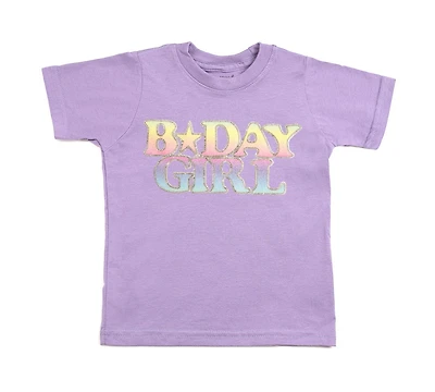 Sweet Wink Toddler Girls Pastel Rainbow BDay Patch Lavender Short Sleeve T-Shirt