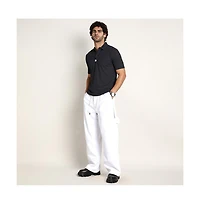 Campus Sutra Men's Midnight Black Seamless Ribbed Polo T-Shirt