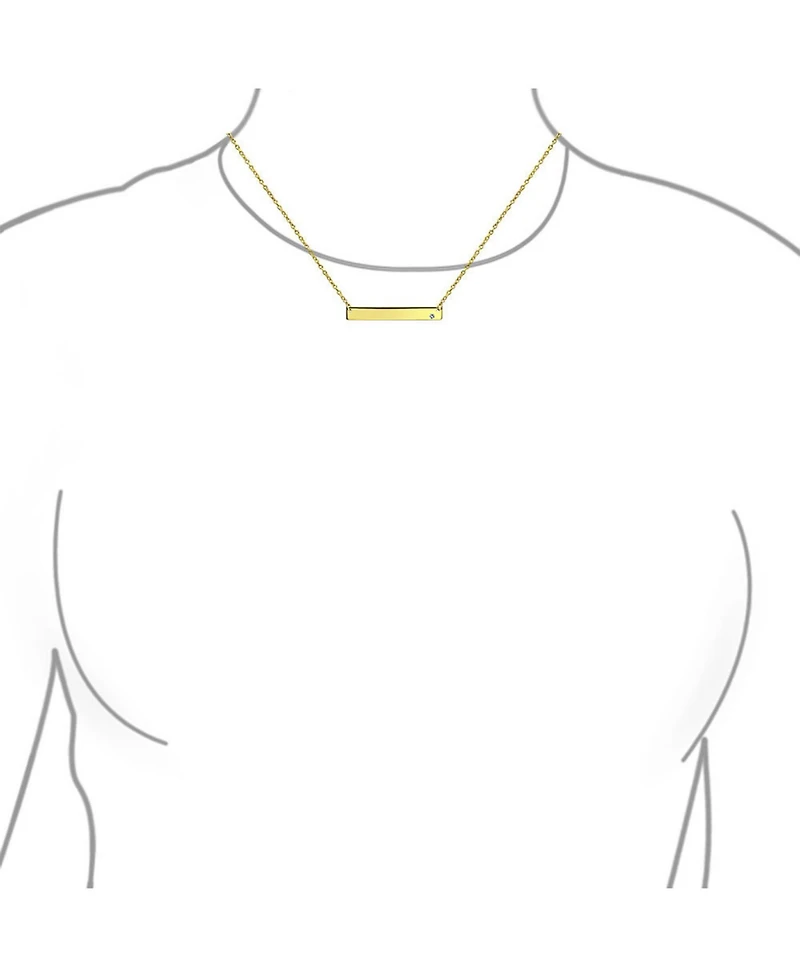 Bling Jewelry Horizontal Sideway Flat Bar Name Plated Pendant Necklace Gold Sterling Silver With Crystal