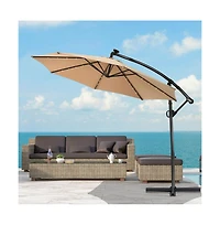 10 Feet 360° Rotation Solar Powered Led Patio Offset Umbrella without Weight Base