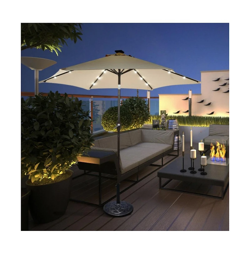 9 Feet Solar Led Lighted Patio Market Umbrella with Tilt Adjustment without Base