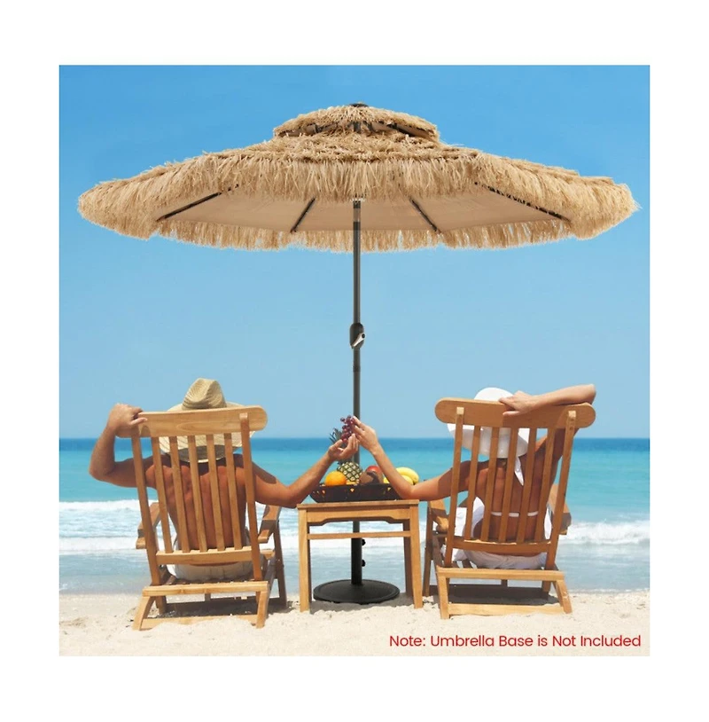 9 Feet Solar Powered Thatched Tiki Patio Umbrella with Led Lights.