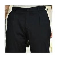 Campus Sutra Men's Midnight Black Linen-Blend Tapered Trousers