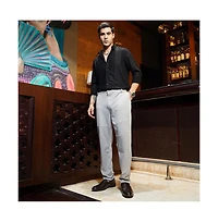 Campus Sutra Men's Cloud Grey Panel-Waffle Chino Trousers