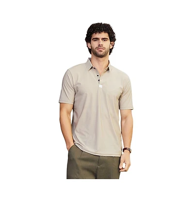 Campus Sutra Men's Sand Beige Seamless Waffle Polo T-Shirt