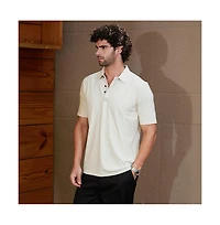Campus Sutra Men's Off-White Seamless Waffle Polo T-Shirt