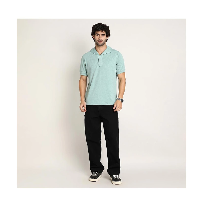 Campus Sutra Men's Sea Green Tactitle Spread-Polo T-Shirt