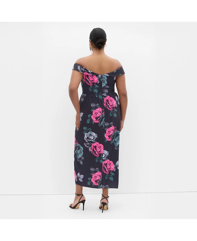 City Chic Plus Claire Print Off Shoulder Dress