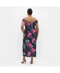 City Chic Plus Claire Print Off Shoulder Dress