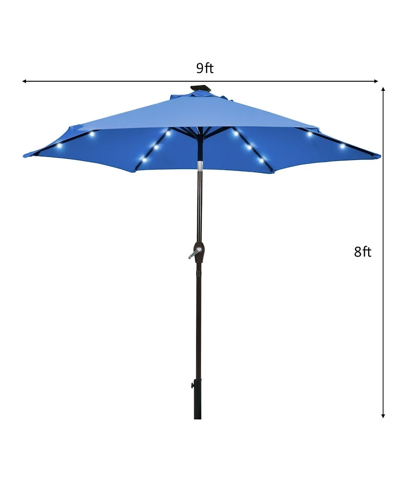 9 Feet Solar Led Lighted Patio Market Umbrella with Tilt Adjustment without Base