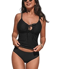 Cupshe Women's Scoop Neck Adjustable Straps Keyhole Drawstring Tankini Sets