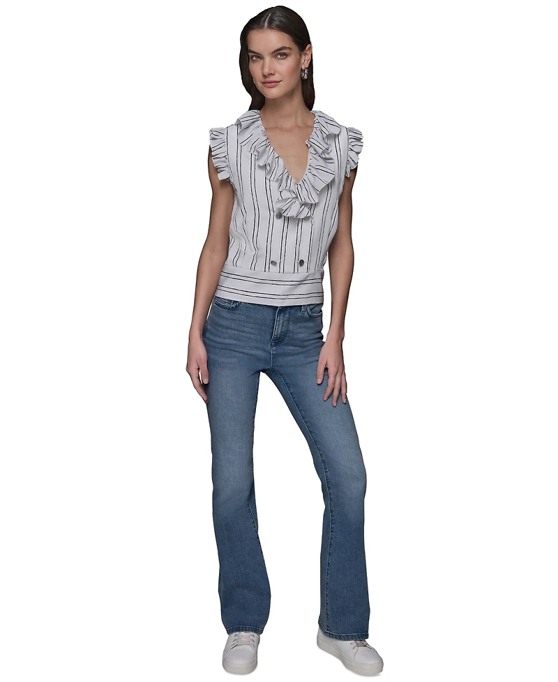 Karl Lagerfeld Paris Women's Stripe-Print Ruffled Top