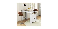 Bar Table Faux Marble Pub Table with 7 Hanging Hooks Compartment