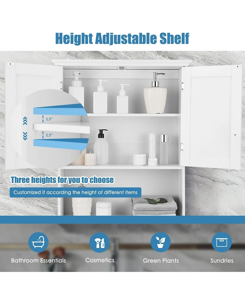 2-Door Wall Mount Bathroom Storage Cabinet with Open Shelf