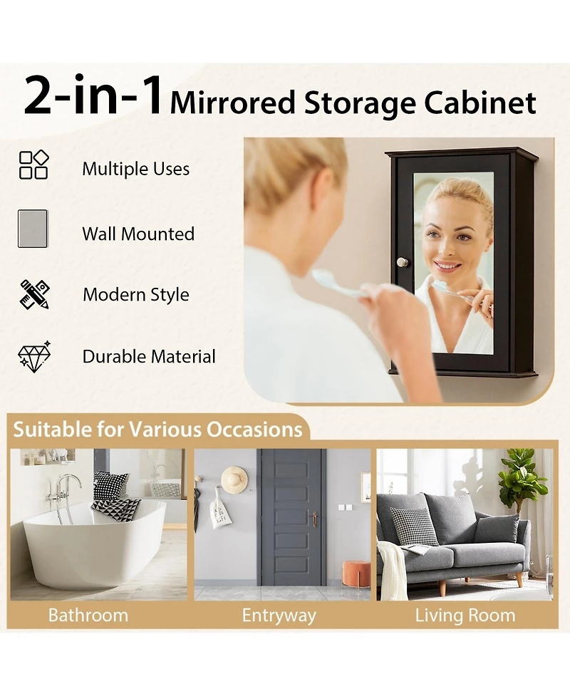 Bathroom Wall Cabinet with Single Mirror Door