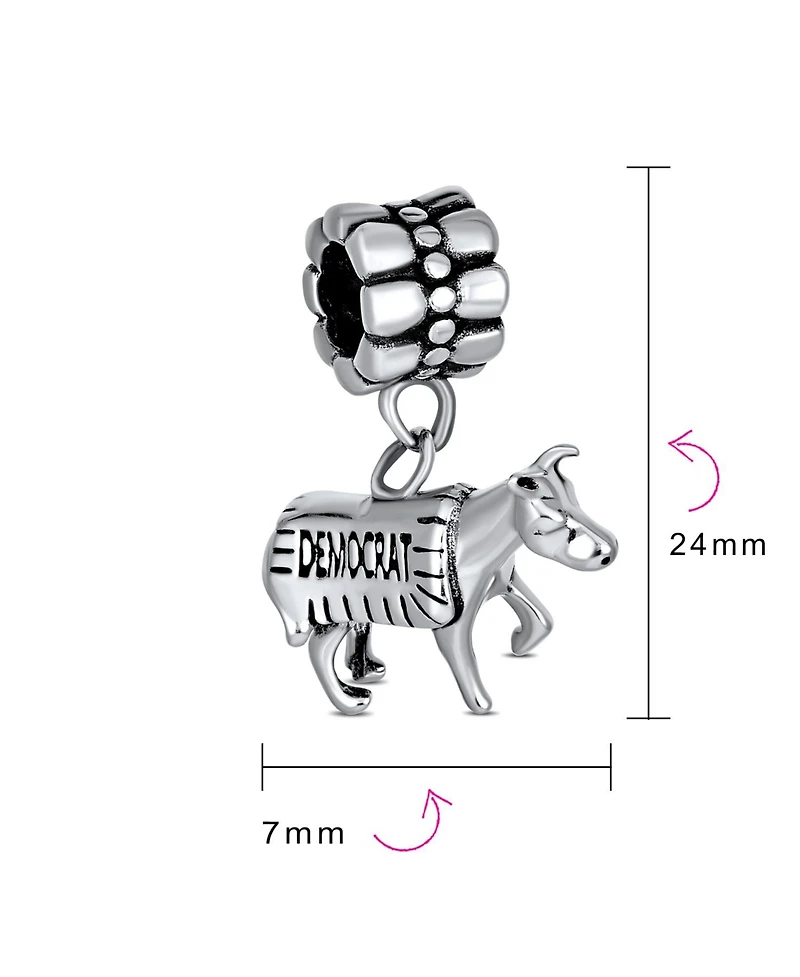 Bling Jewelry Usa Patriotic Democrat Donkey Dangle Charm Bead Sterling Silver Fits European Bracelet