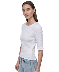 Dkny Jeans Women's Smocked Cotton Elbow-Sleeve Top