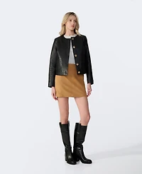 Furniq Uk Women's Cropped Leather Jacket With Gold Buttons, Created for Macy s