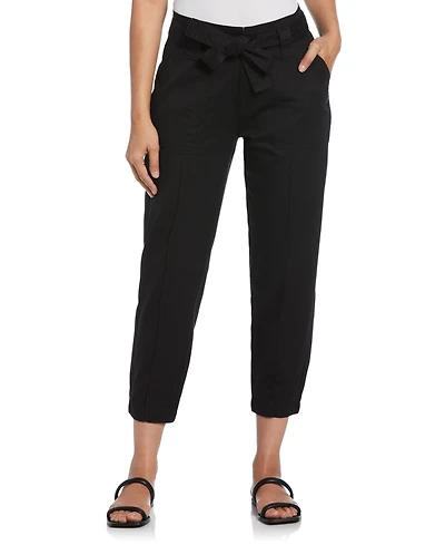 Ella Rafaella Petite Twill Crop Pants with Removable Tie Belt