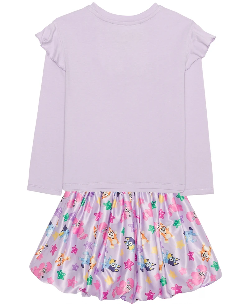 Bluey Toddler and Little Girls 2-Piece Long Sleeve Top Skirt Set